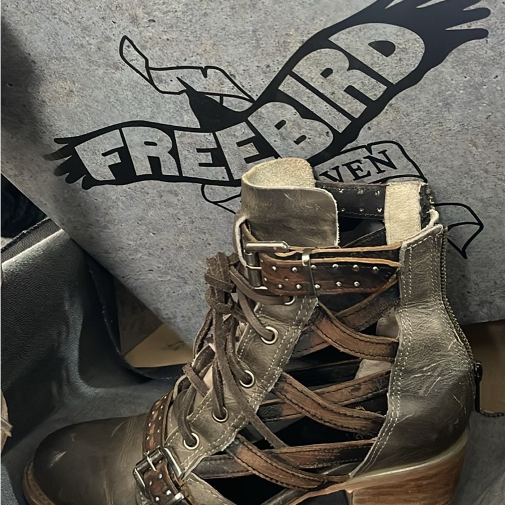 Freebird Olive and Brown Strappy Boots